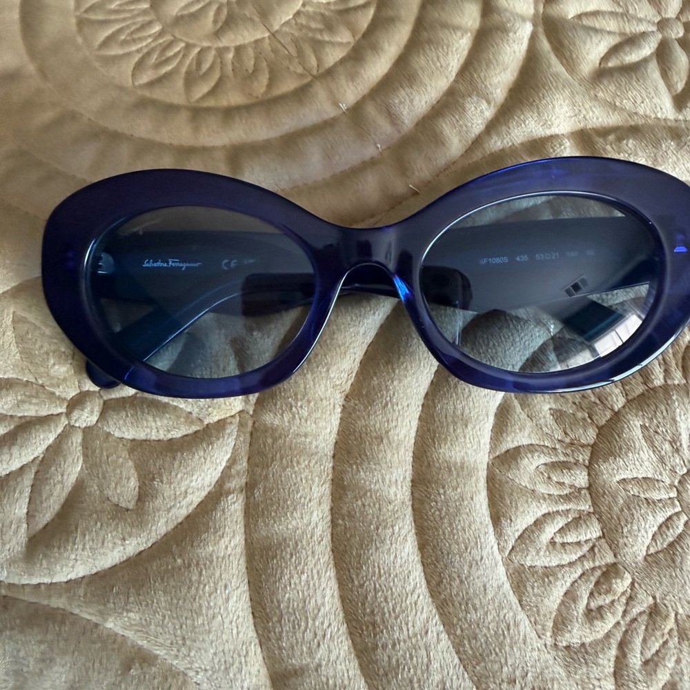 Salvatore Ferragamo Women's Dark Blue Oval Acetate Sunglasses - Picture 2 of 10